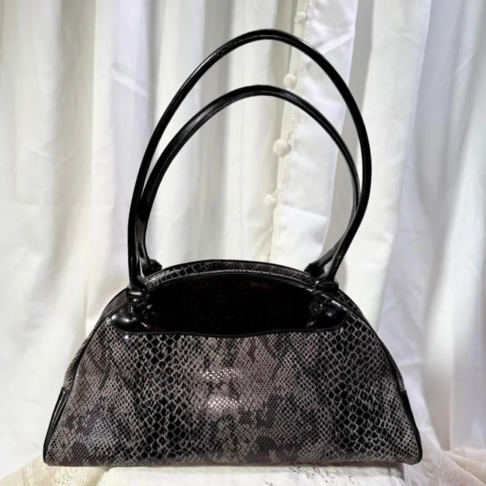 Kesslord Paris Snakeskin Leather Handbag –‎ Black/Grey